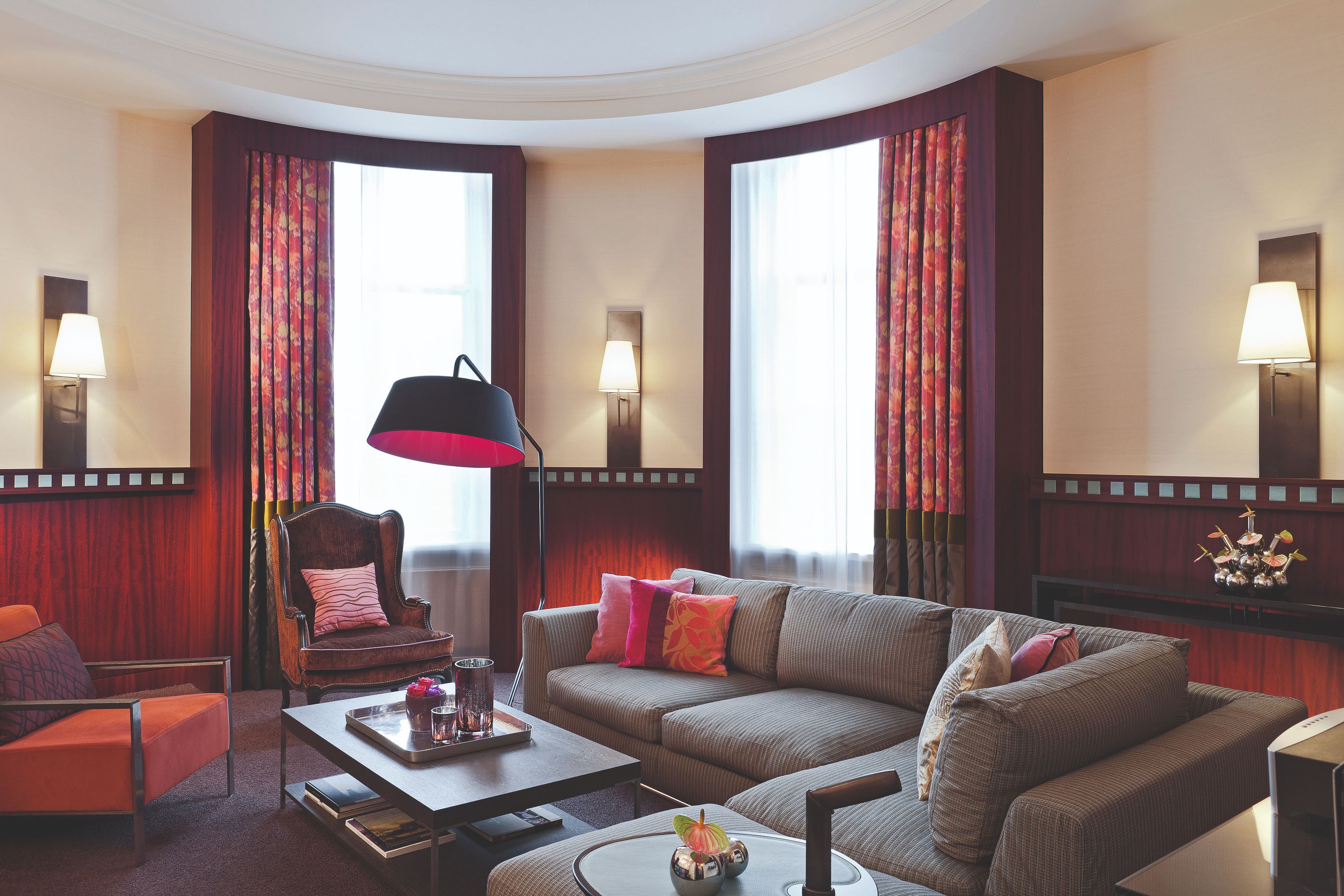 a living room with a couch and a table