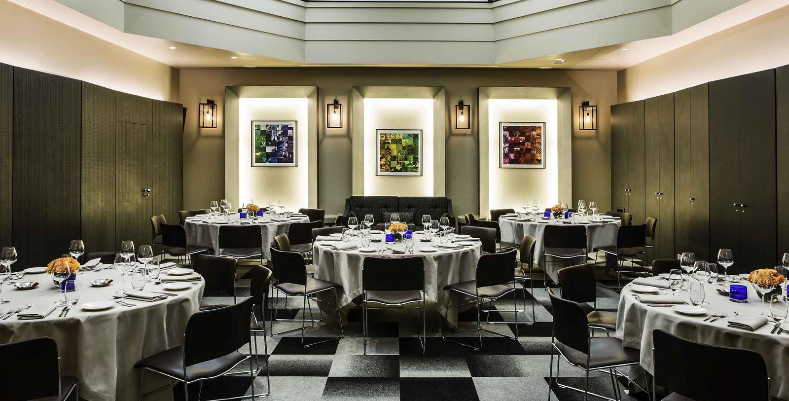 a room with tables and chairs