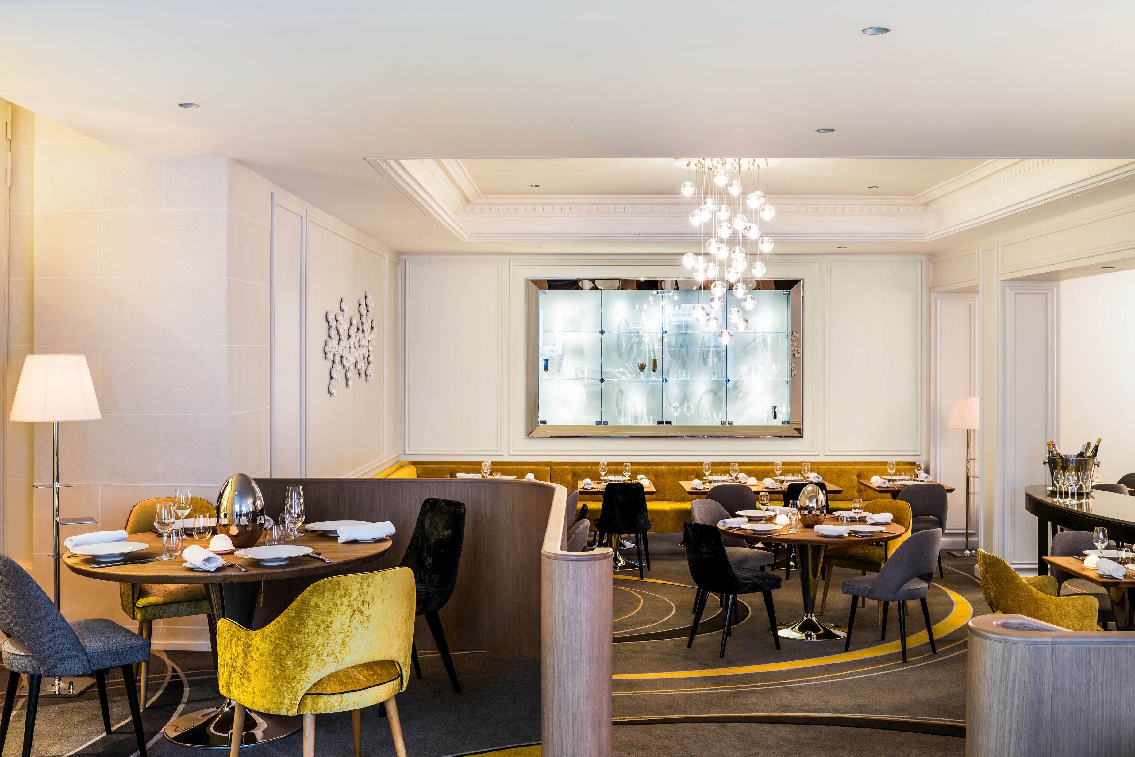 a room with tables and chairs