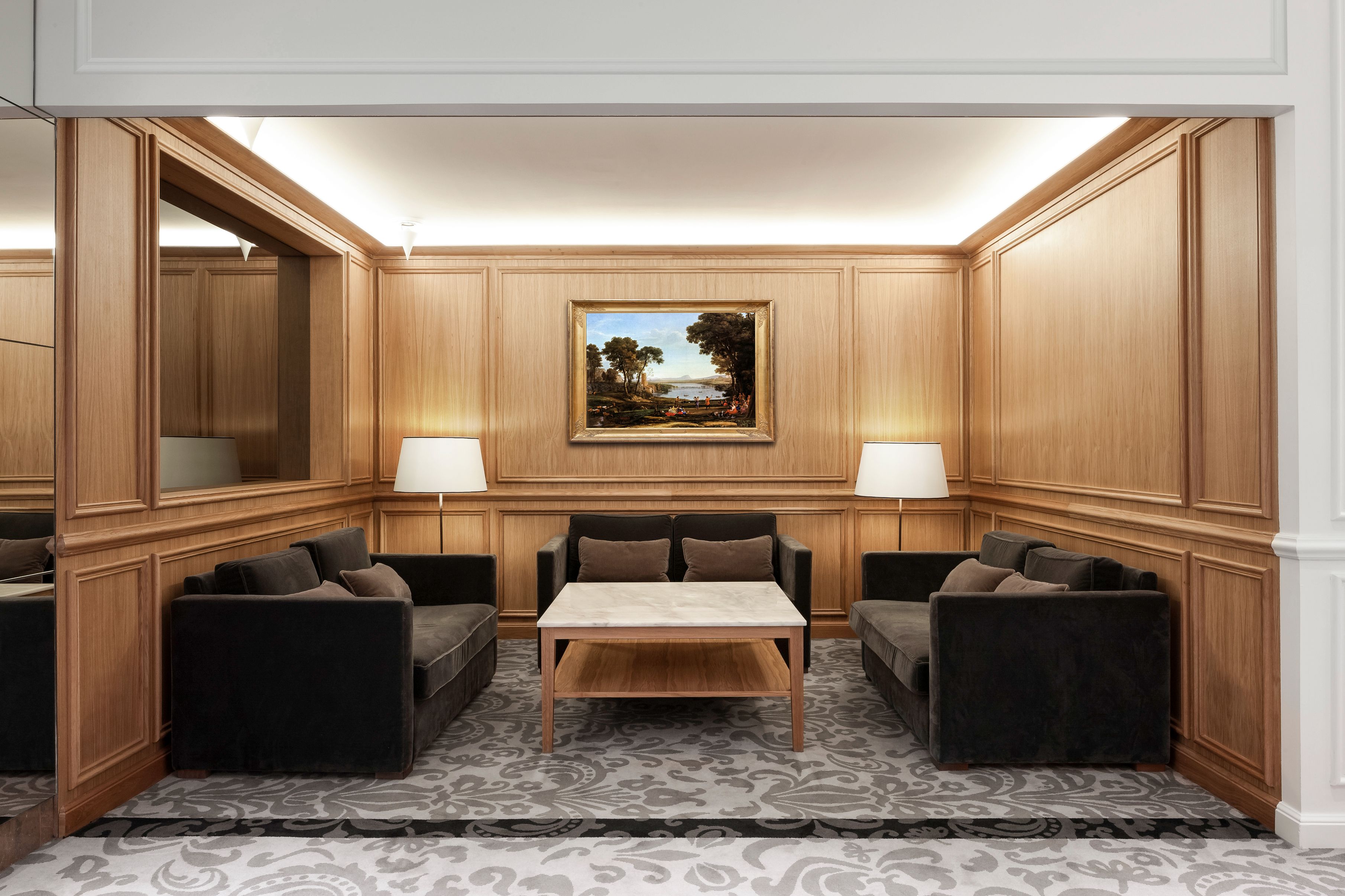 a room with a couch and a table