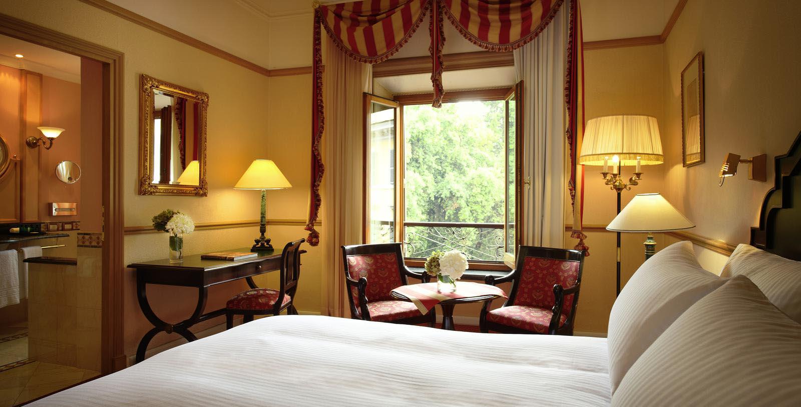 a room with a bed and a table