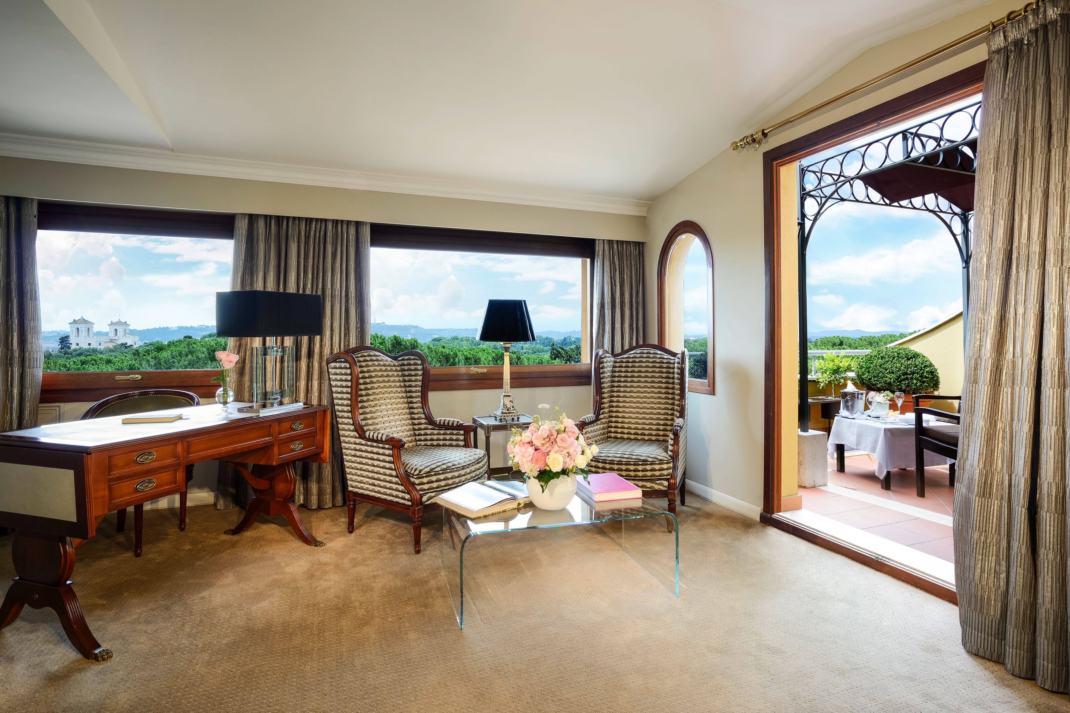 a room with a table and chairs