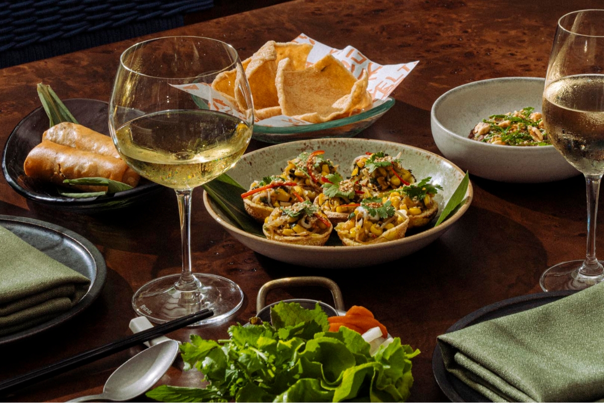 a table with food and wine