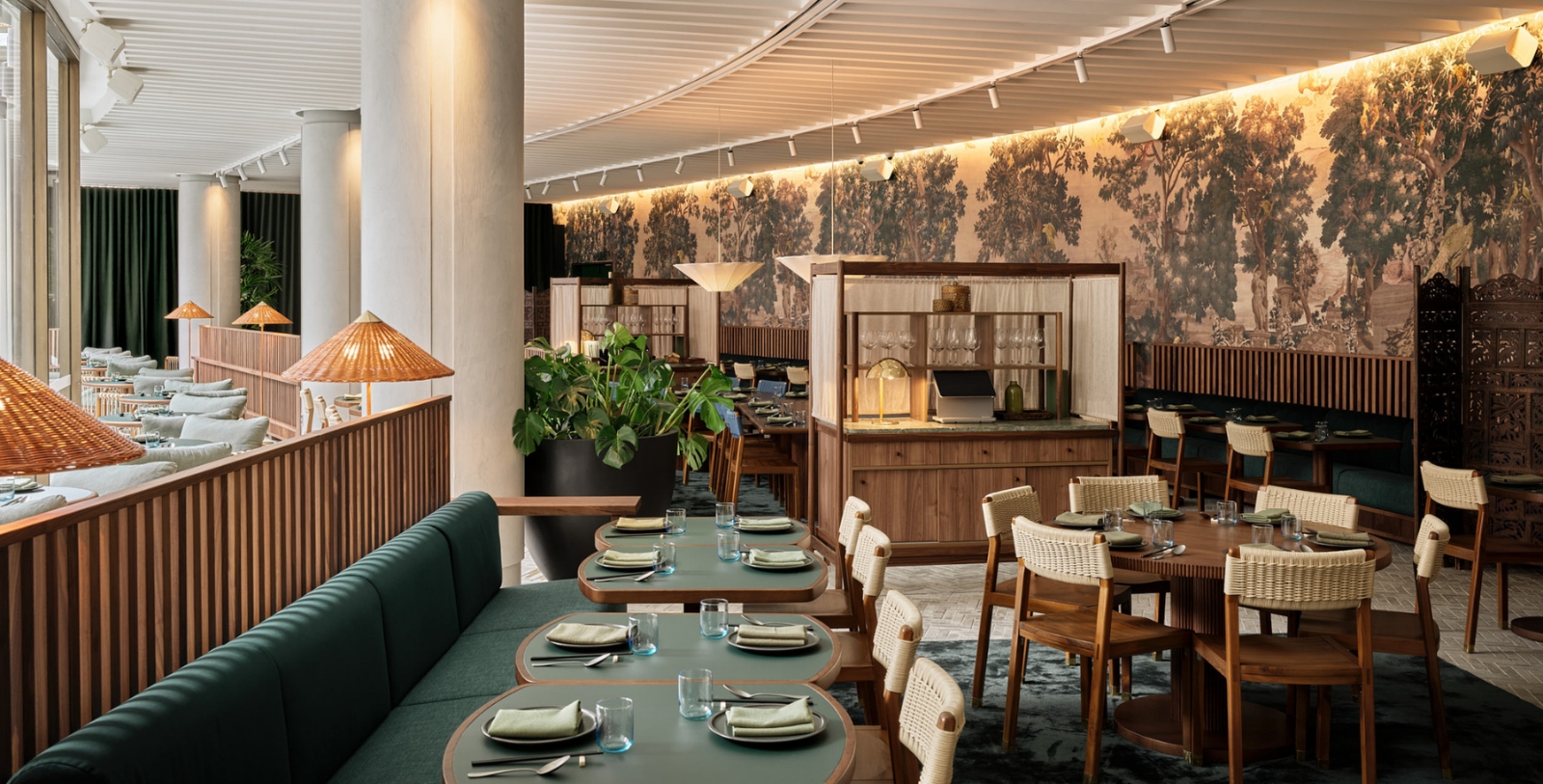 a restaurant with tables and chairs