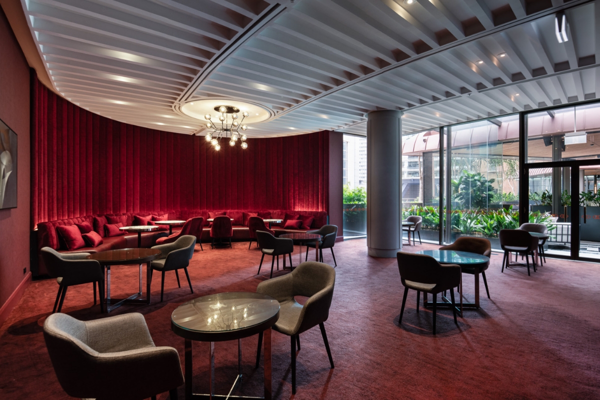 a room with tables and chairs