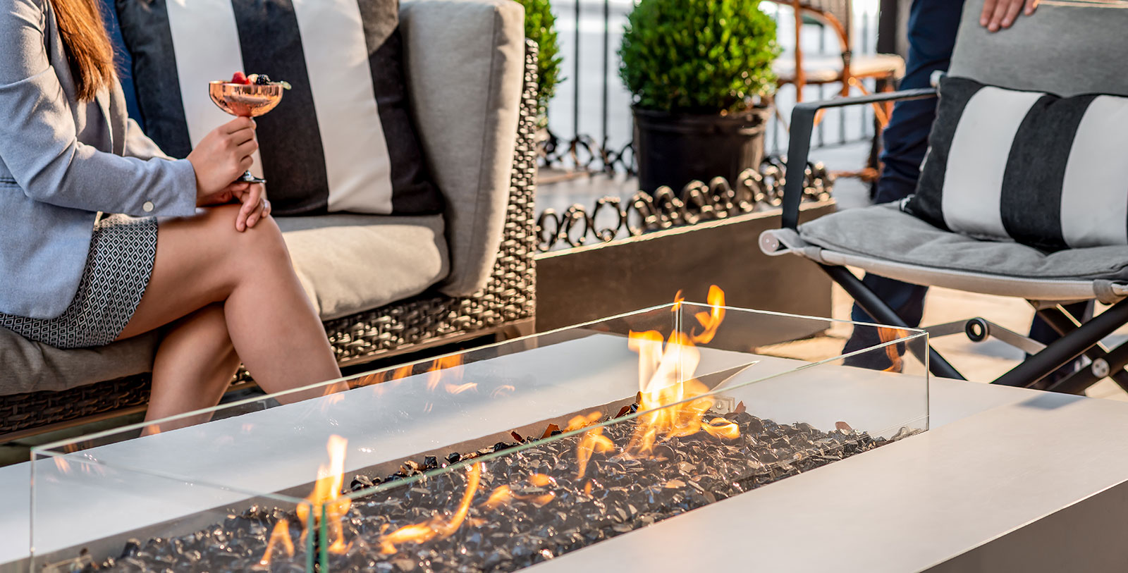 a fire pit with a glass top