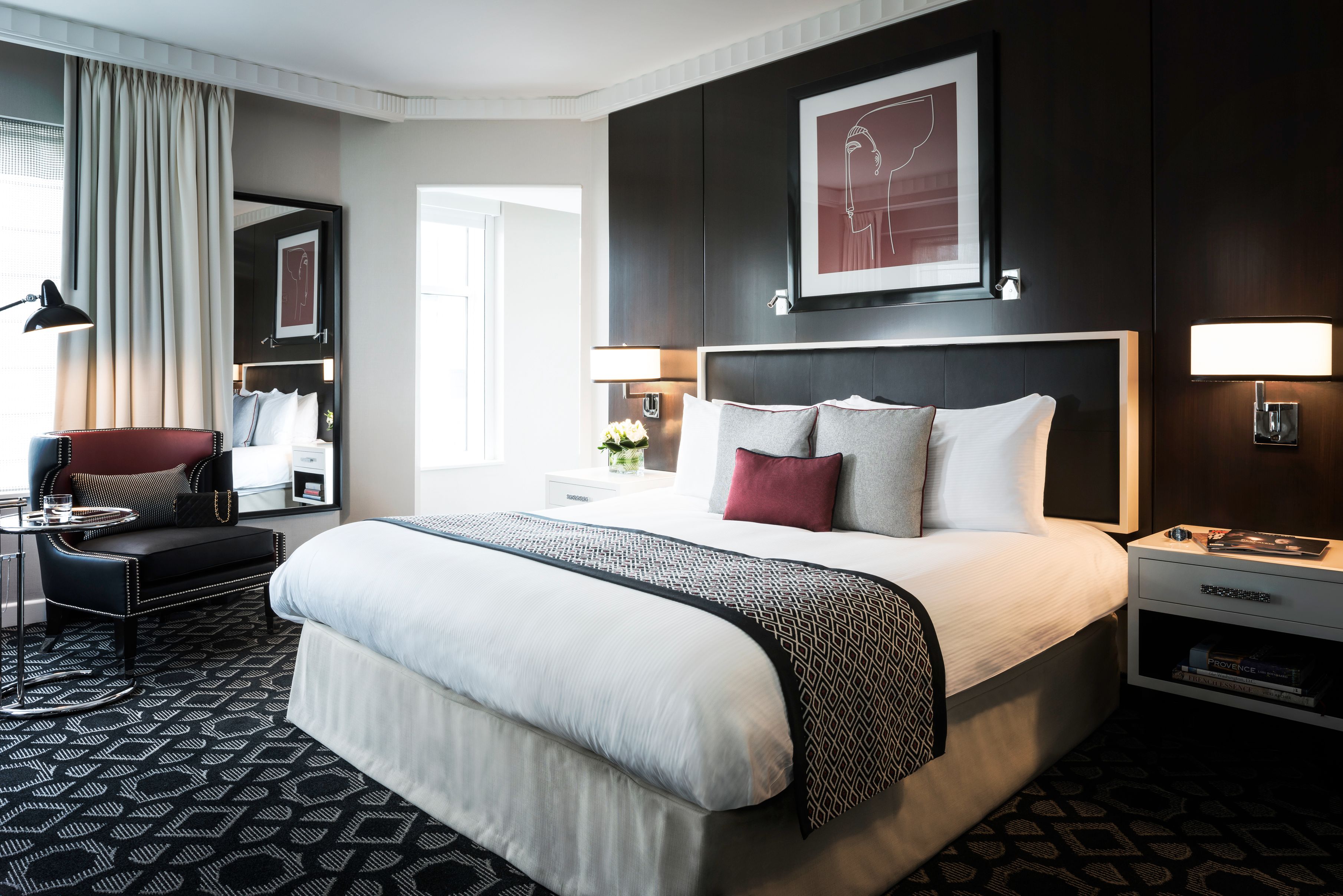 a bed in a hotel room