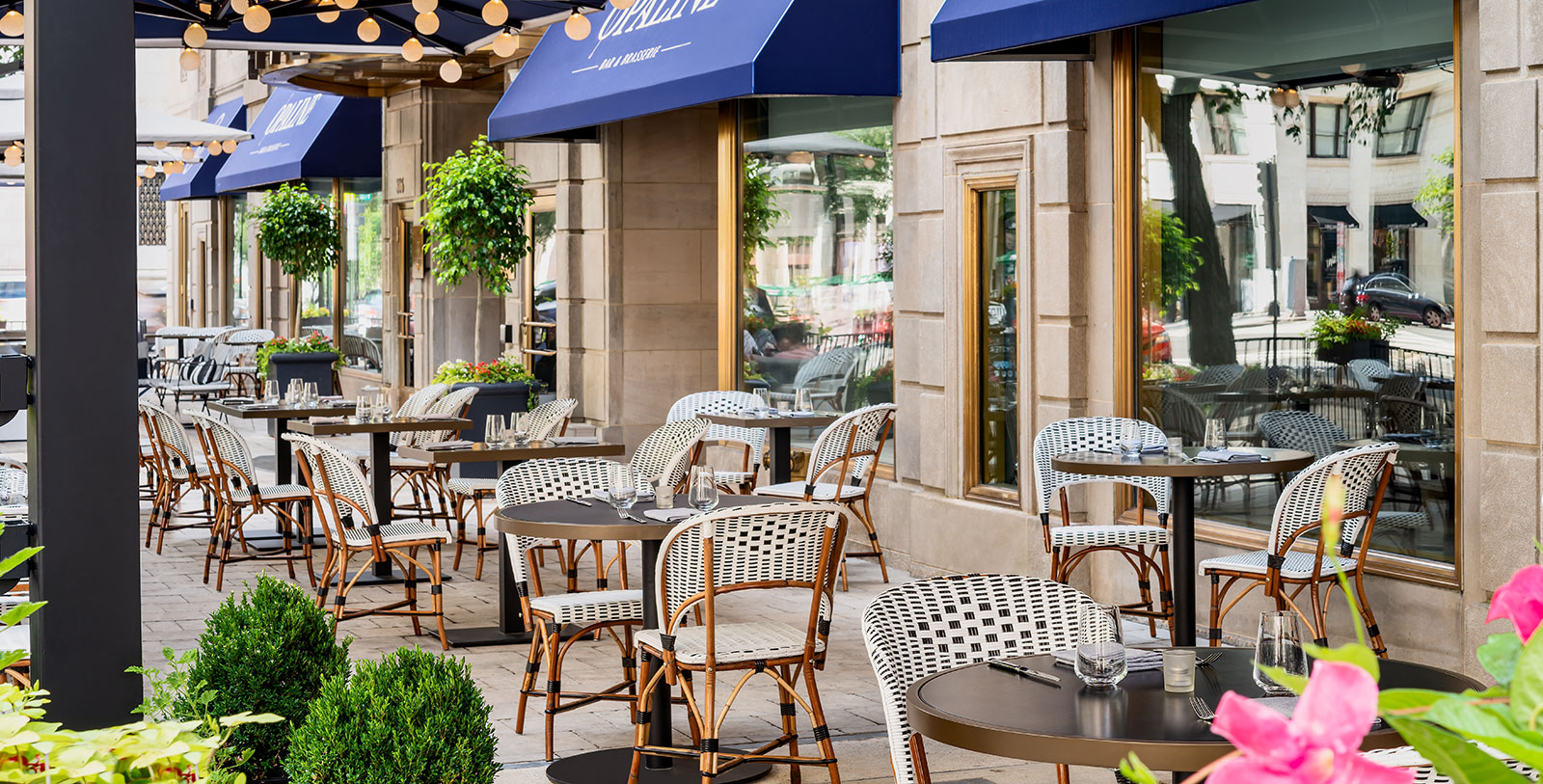 a tables and chairs outside of a restaurant