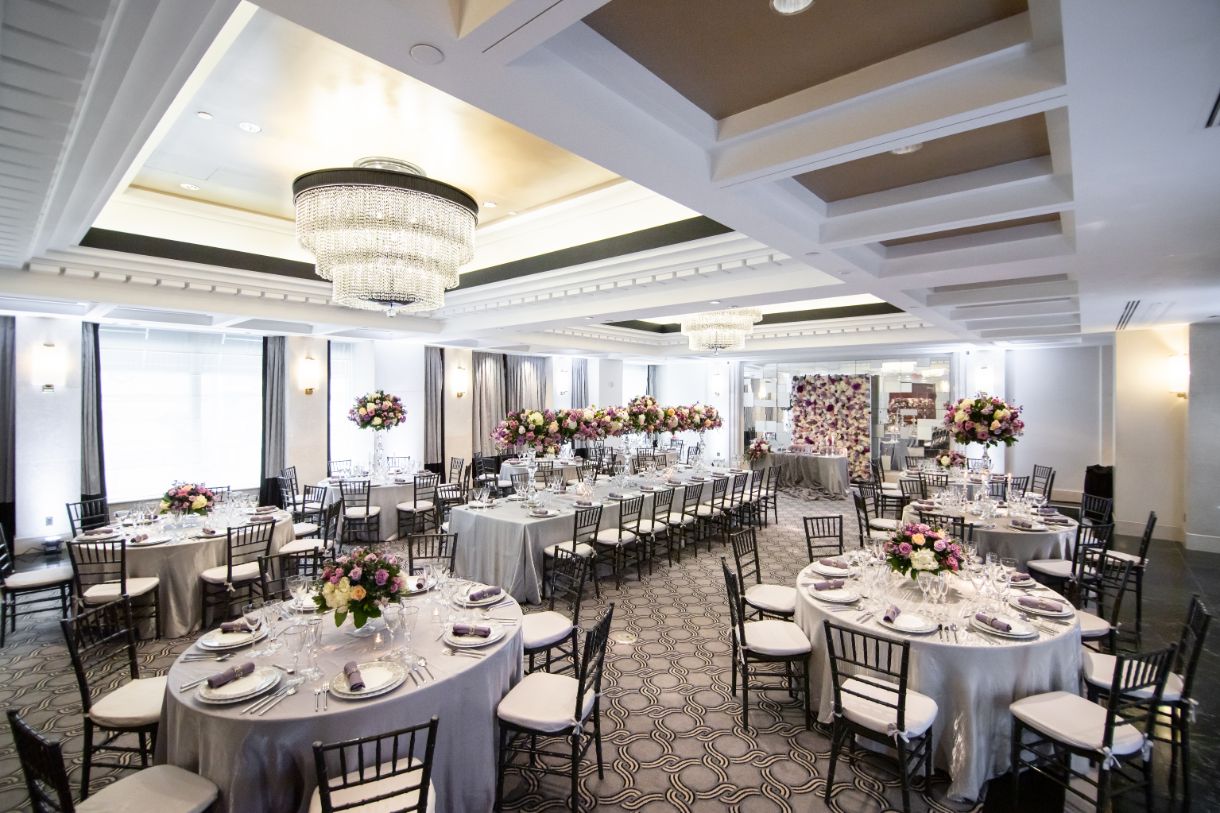 a room with tables and chairs