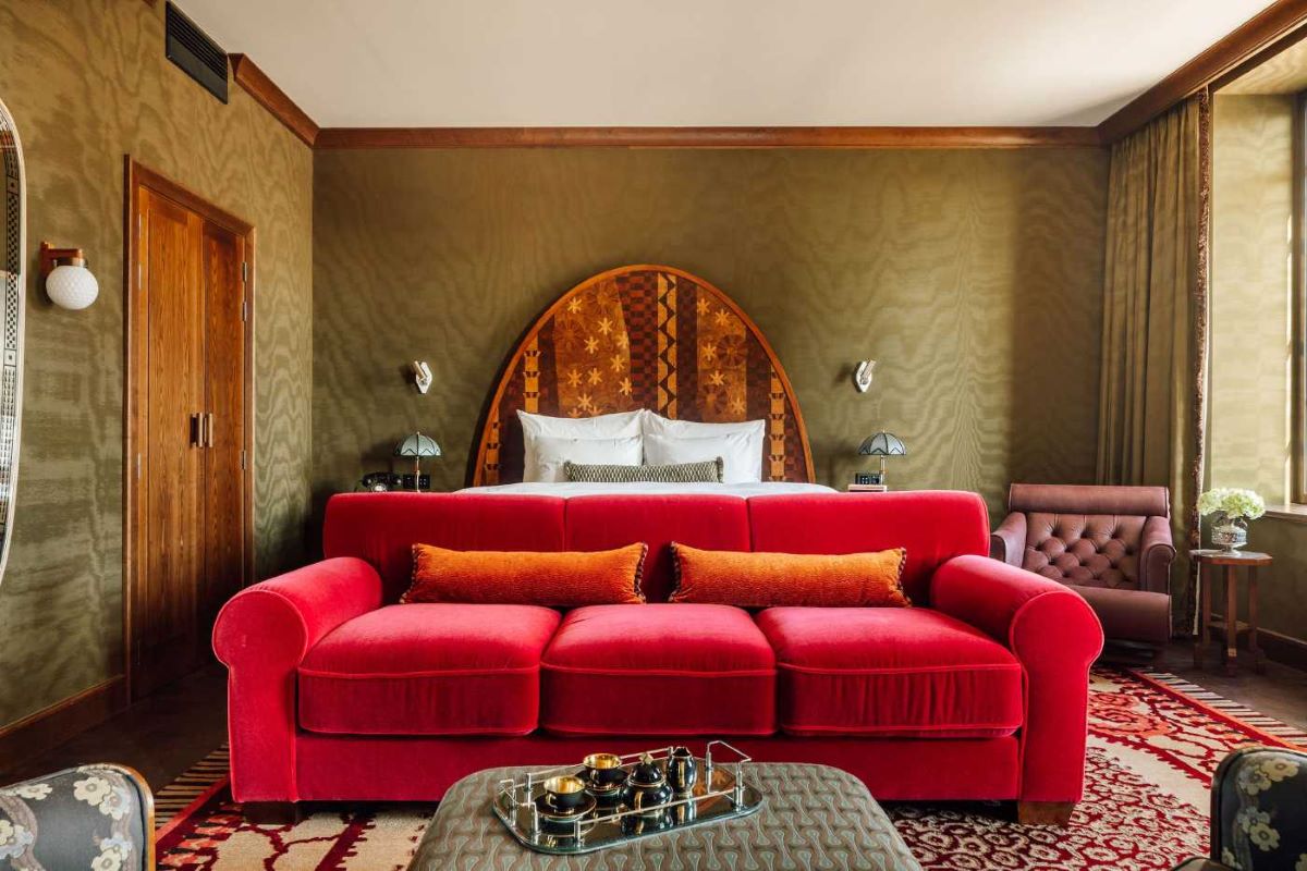 a red couch in a room