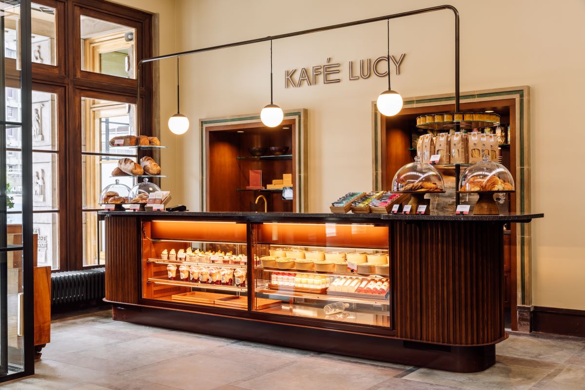 a counter with food on it