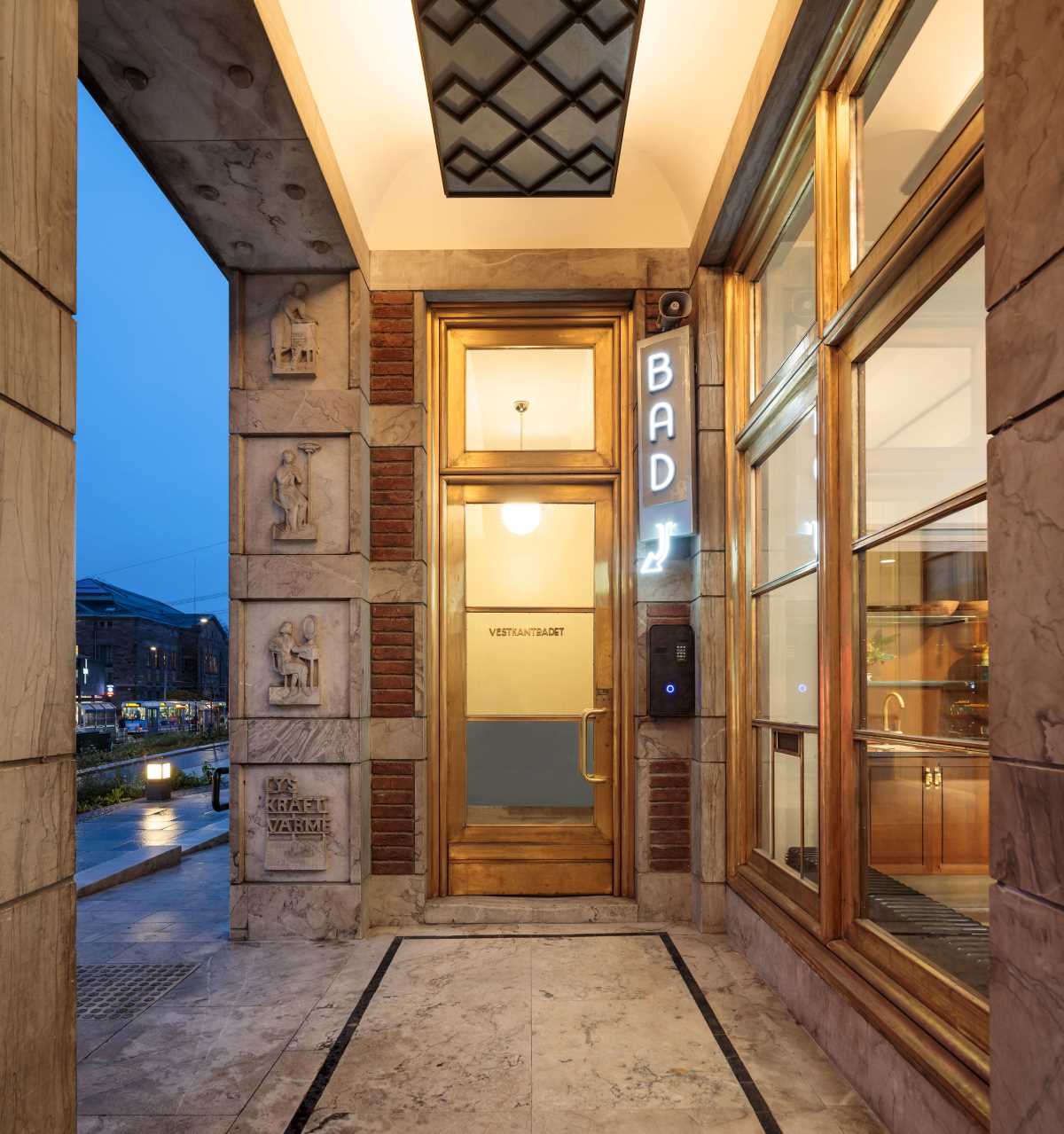 a building with a glass door
