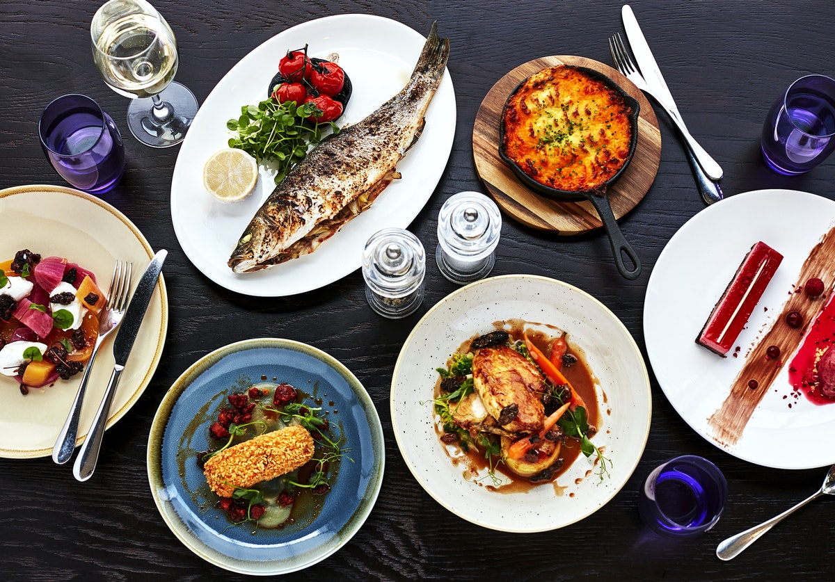 a table with plates of food