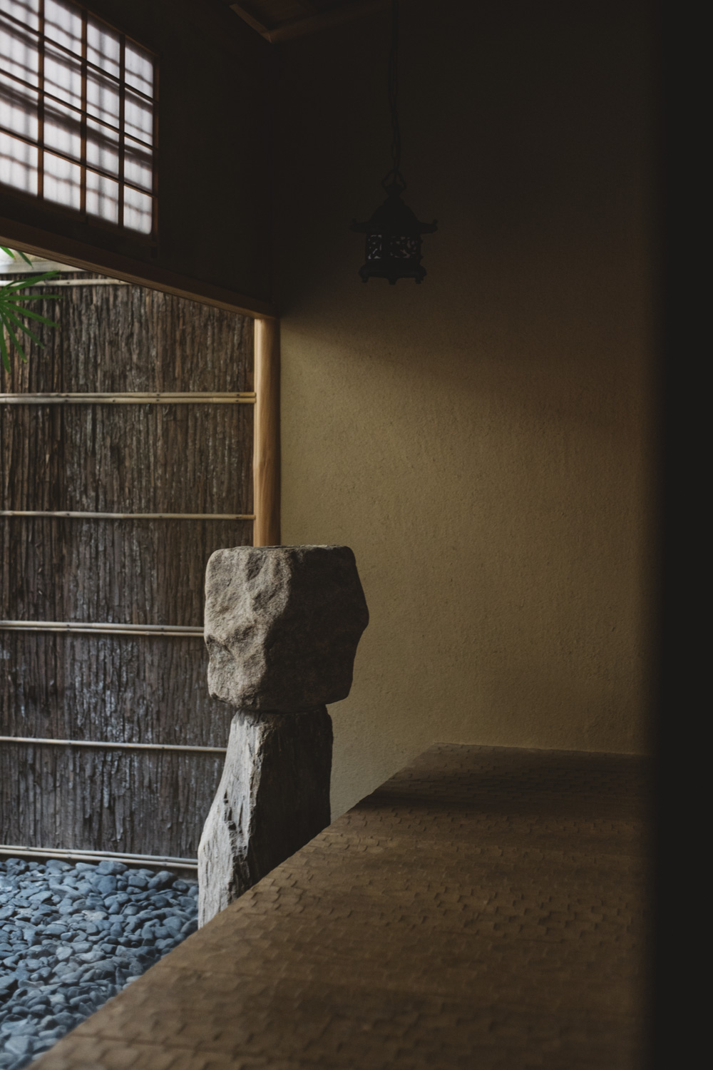 a rock pillar in a room