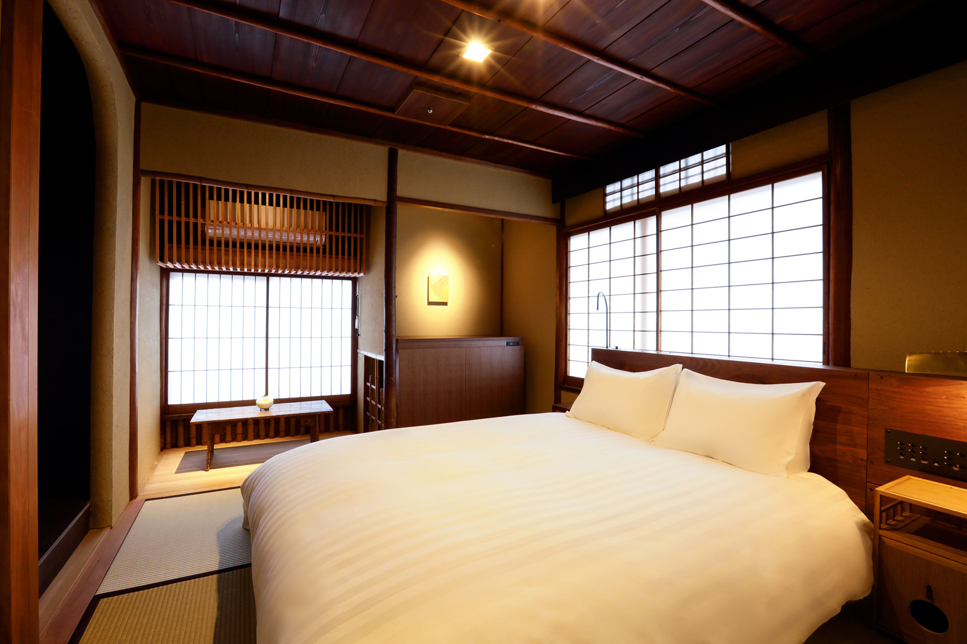 a bed in a room