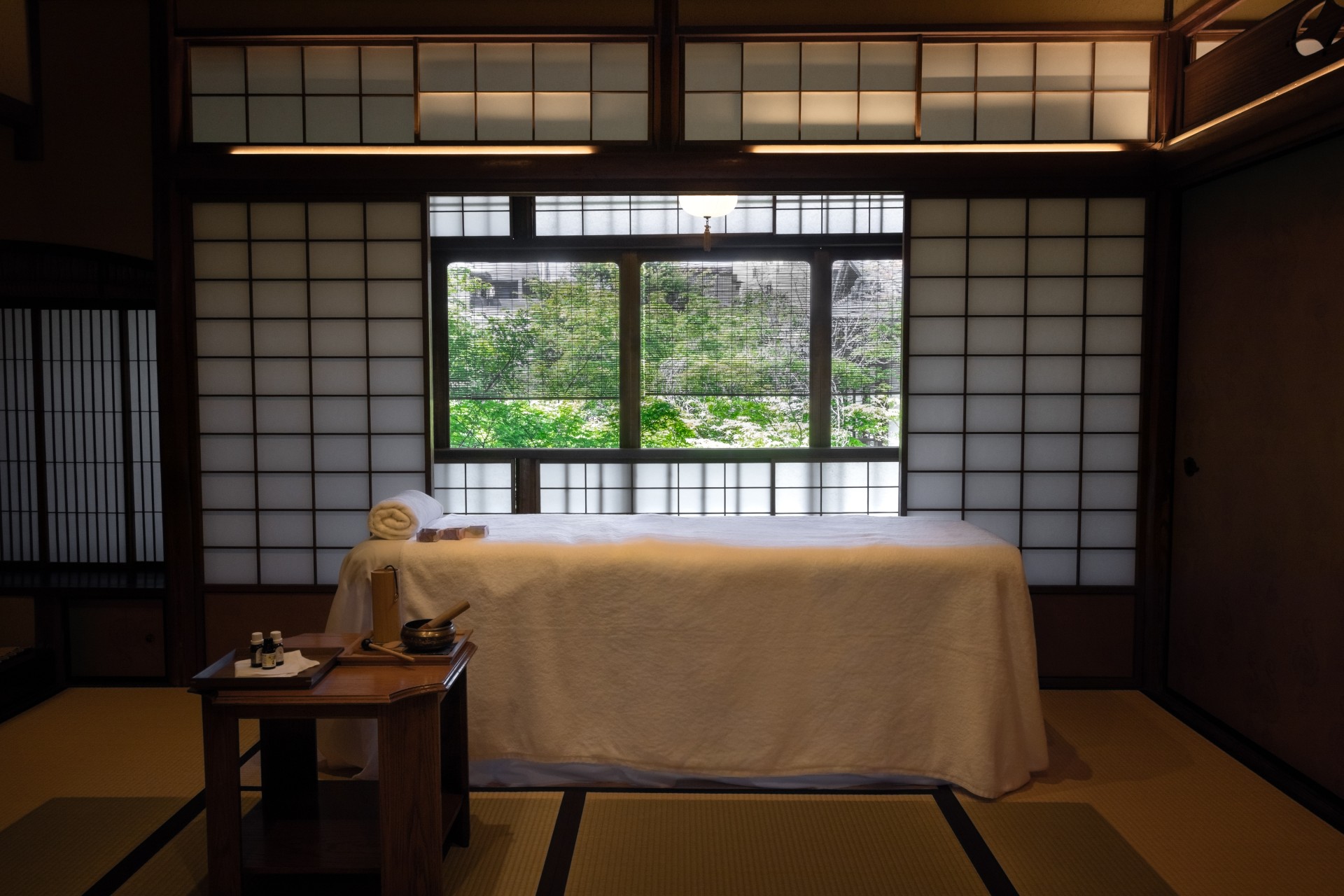 a massage table in a room