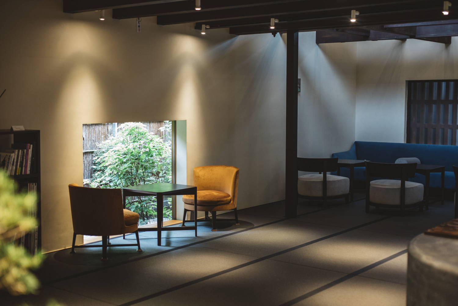a room with chairs and a table