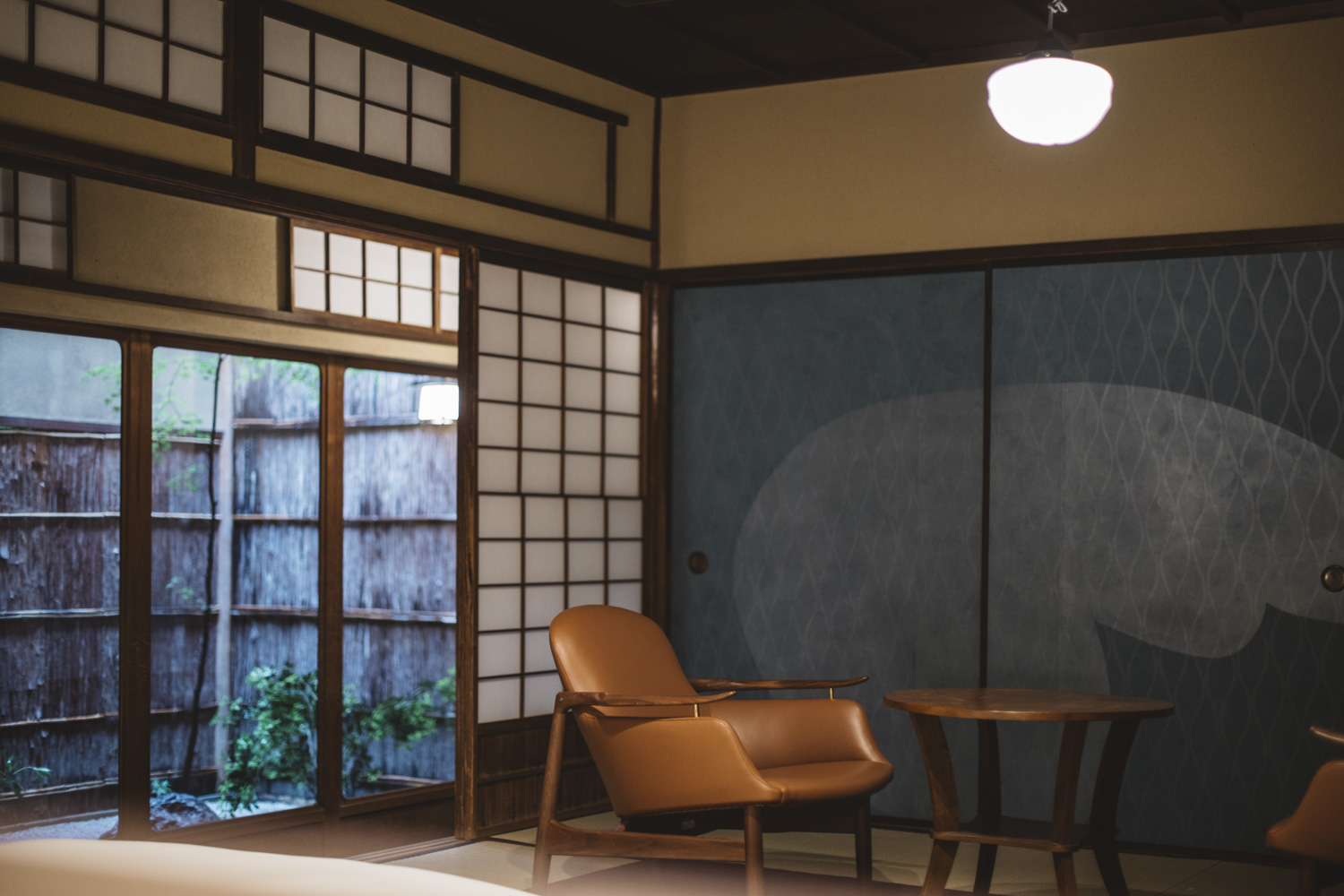 a chair and table in a room