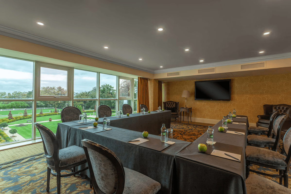 a room with tables and chairs