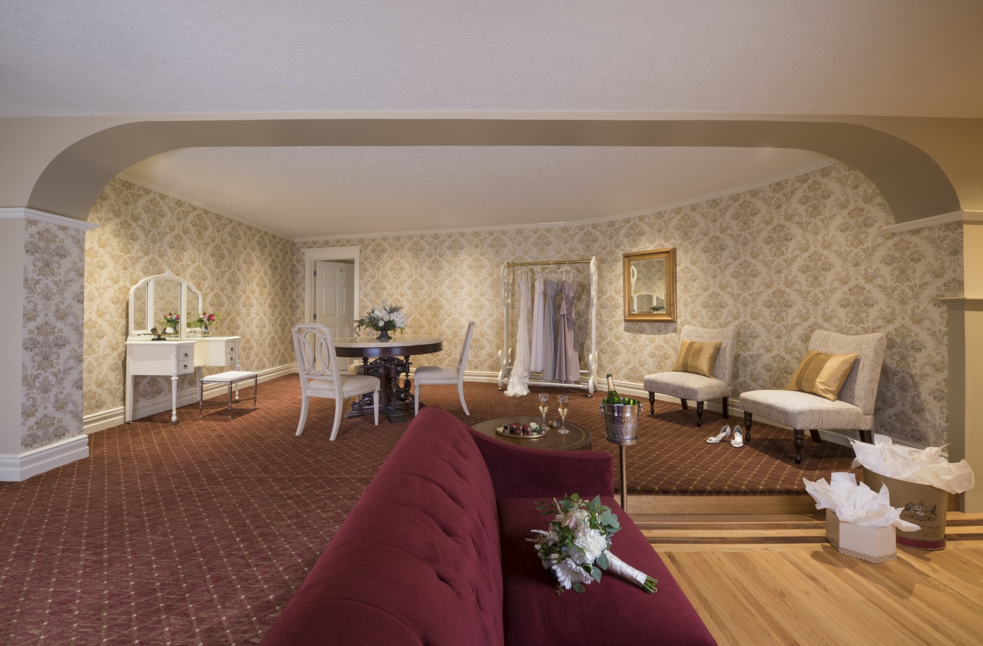 a room with furniture and a table