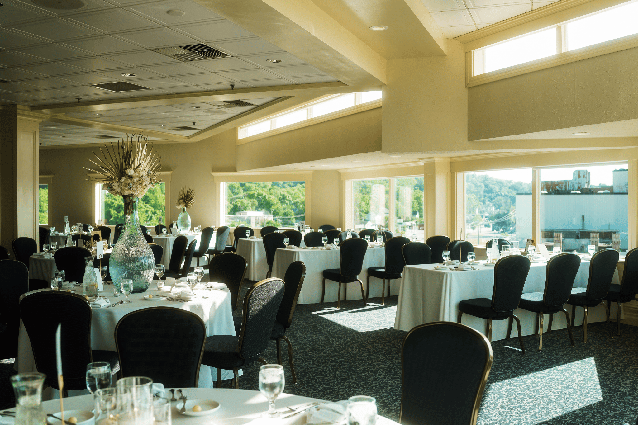 a room with tables and chairs