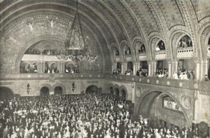 a large group of people in a large building