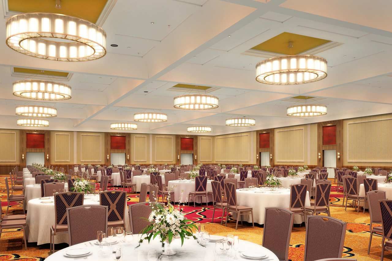 a large room with tables and chairs
