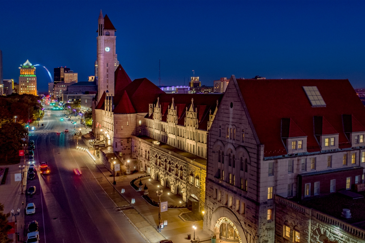 a city street with a clock tower