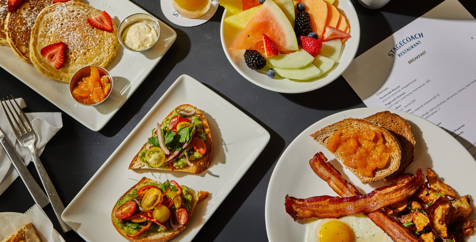 a table with plates of food