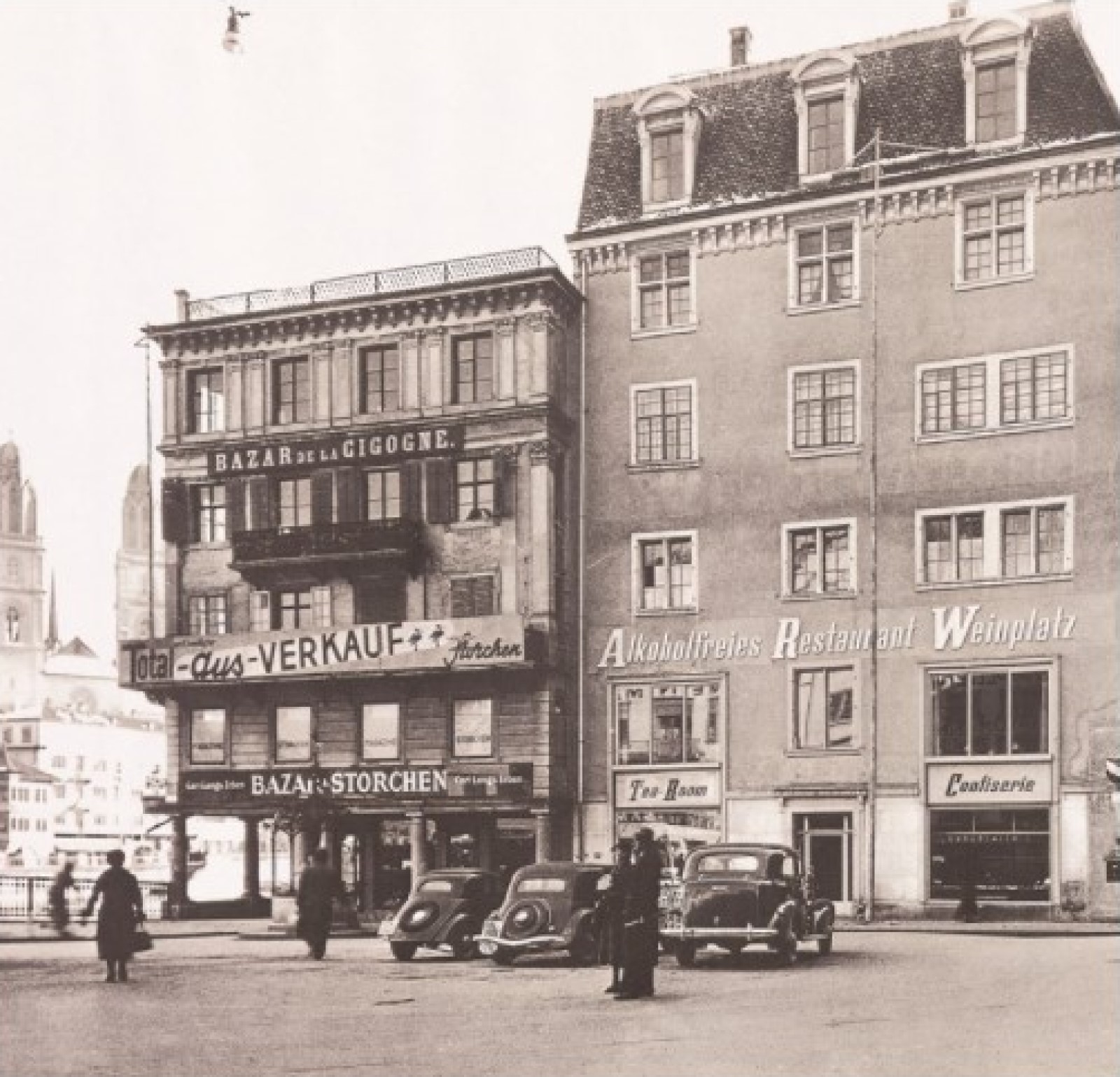 a group of people standing in front of a building