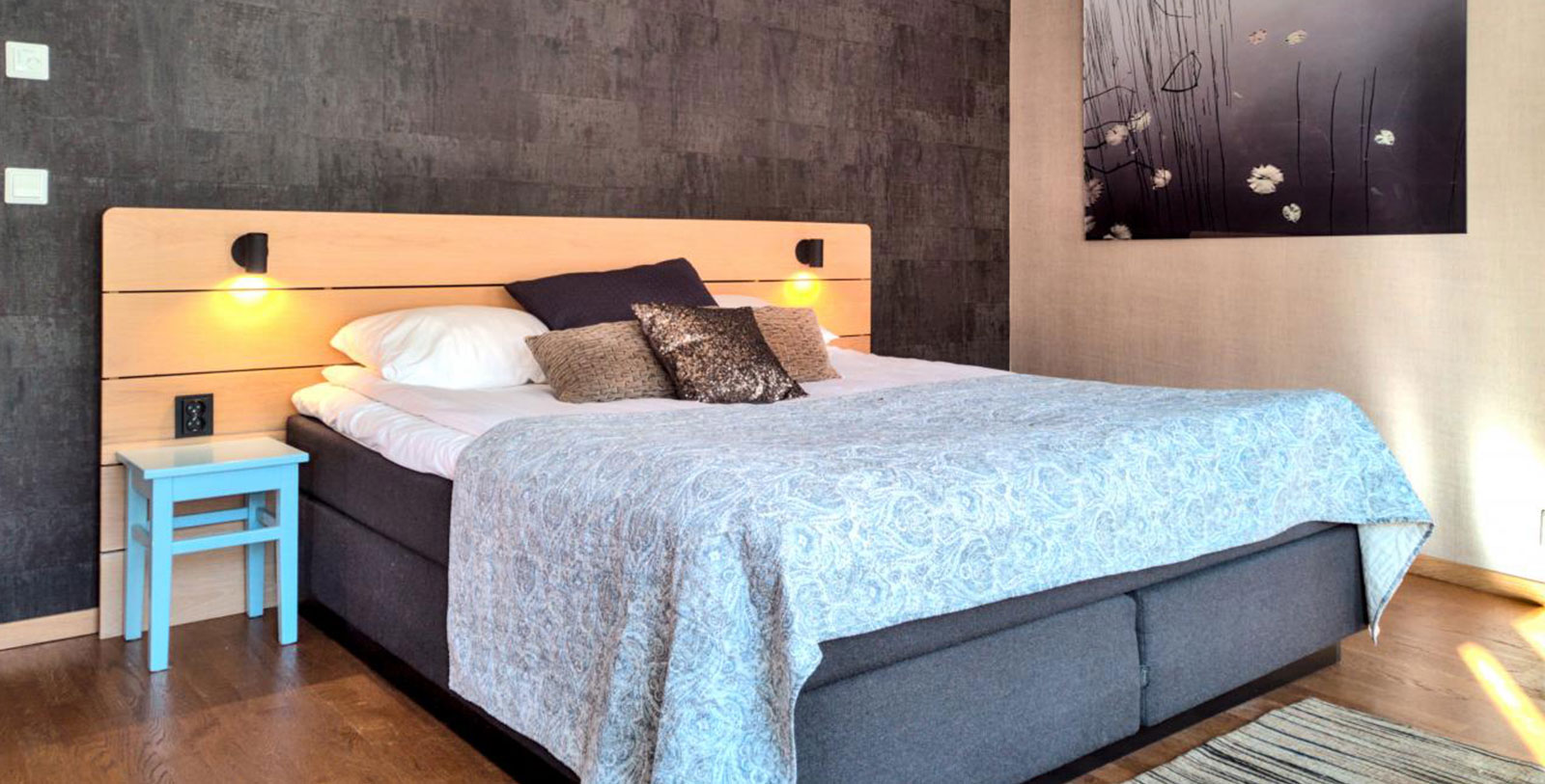 a bed with pillows on it