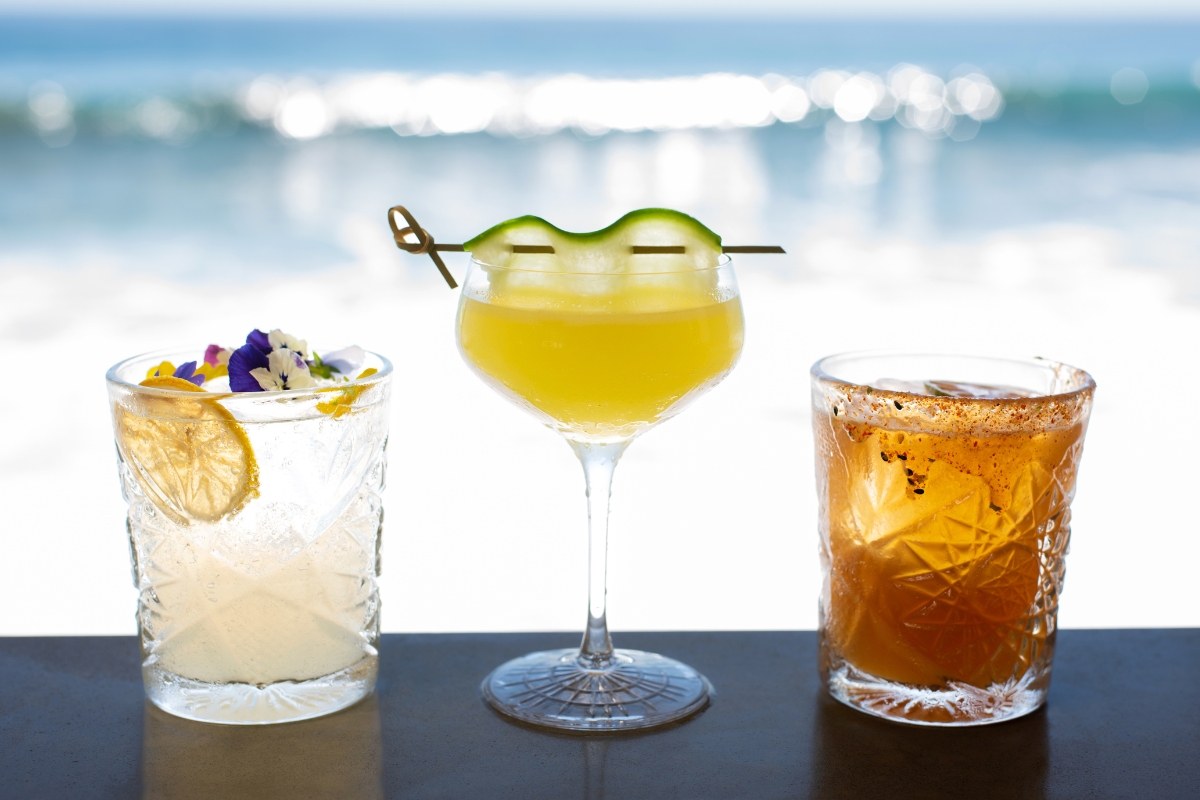 a group of drinks on a table