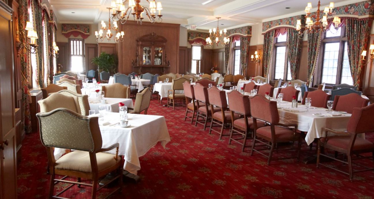 a room with tables and chairs