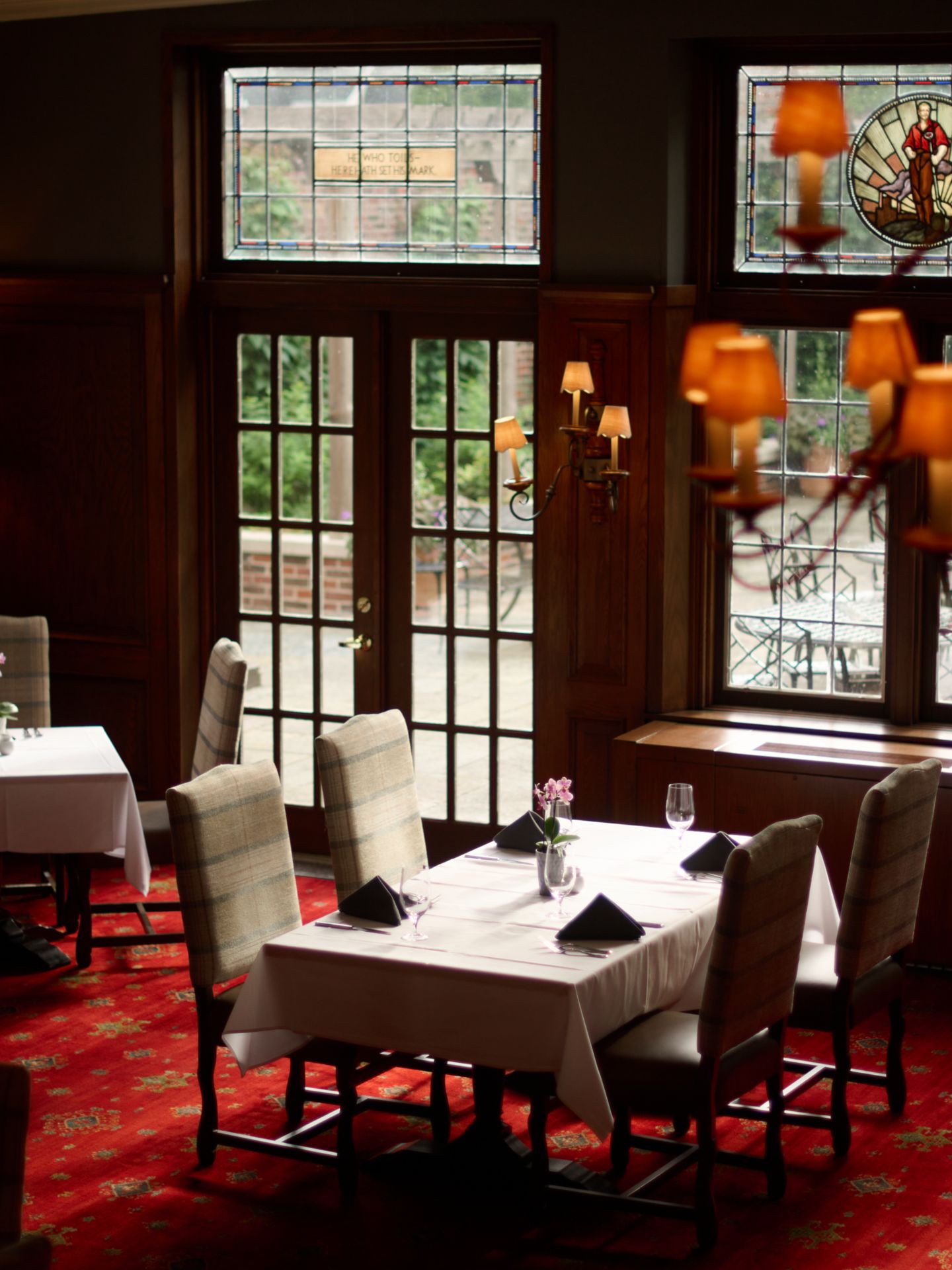 a room with tables and chairs