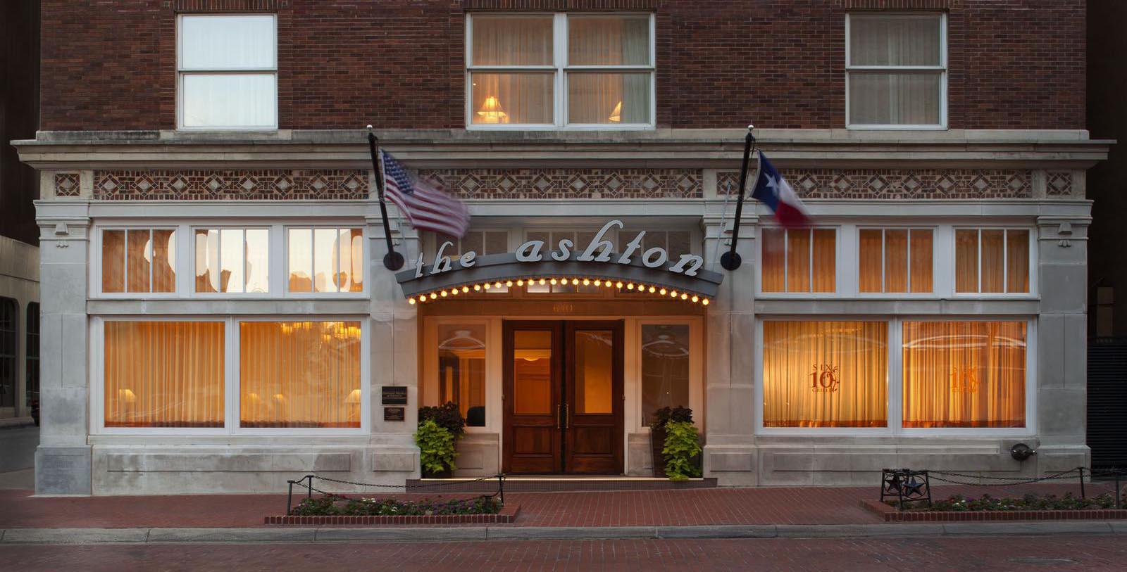 a building with flags on the front