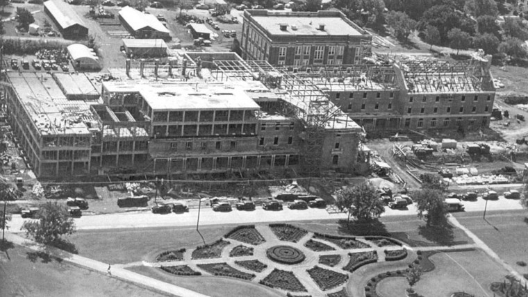 an aerial view of a building under construction