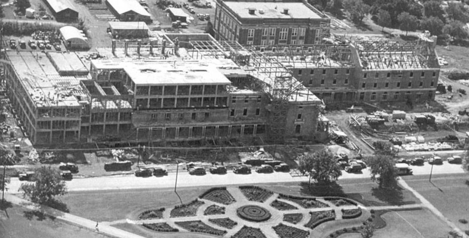 an aerial view of a building under construction