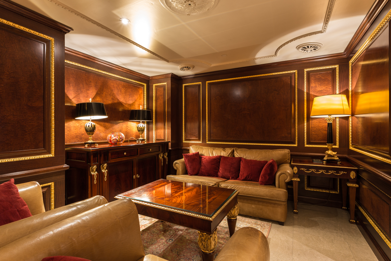 a room with a couch and a table