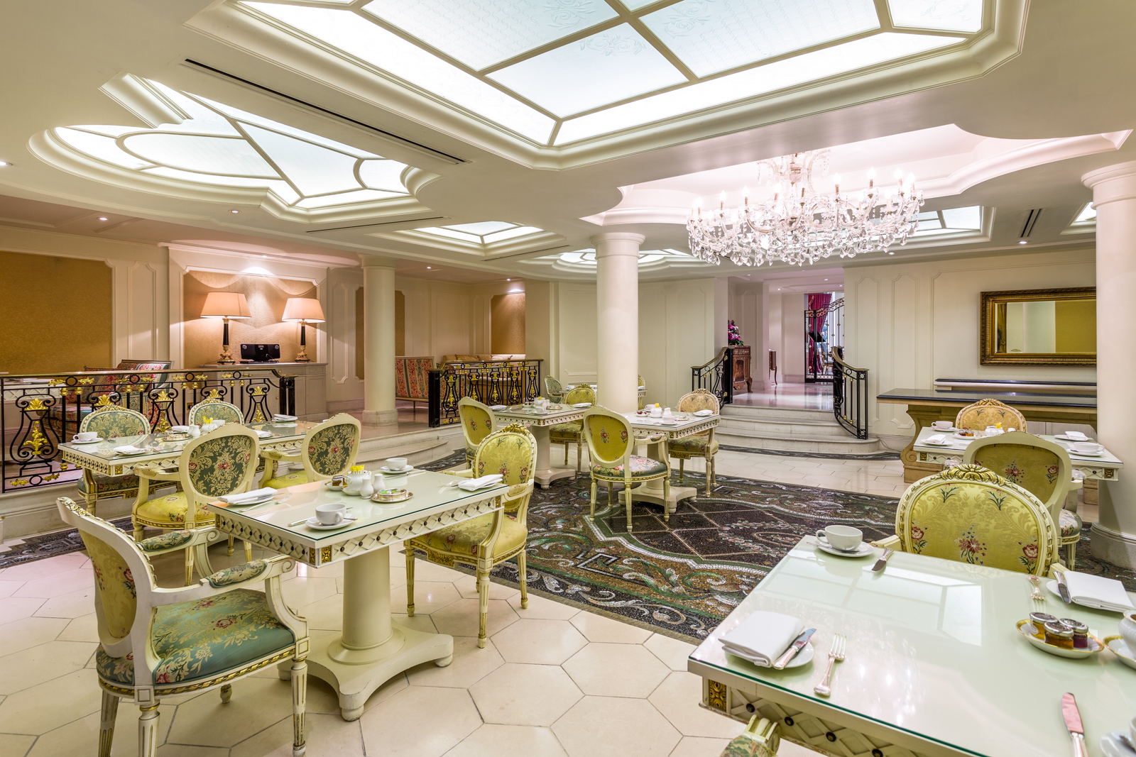 a room with tables and chairs