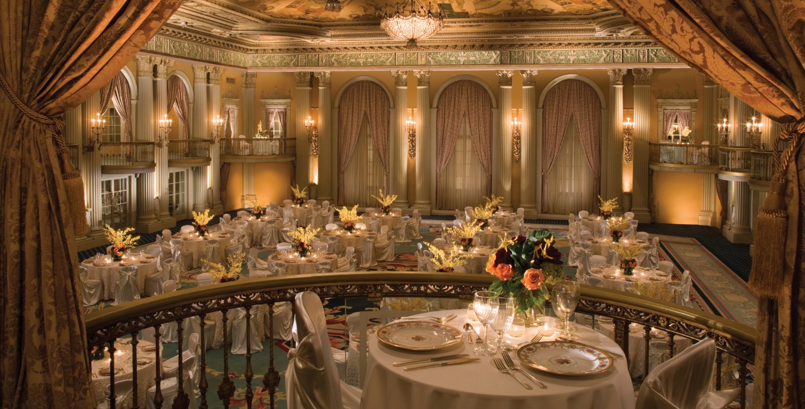 a room with tables and chairs