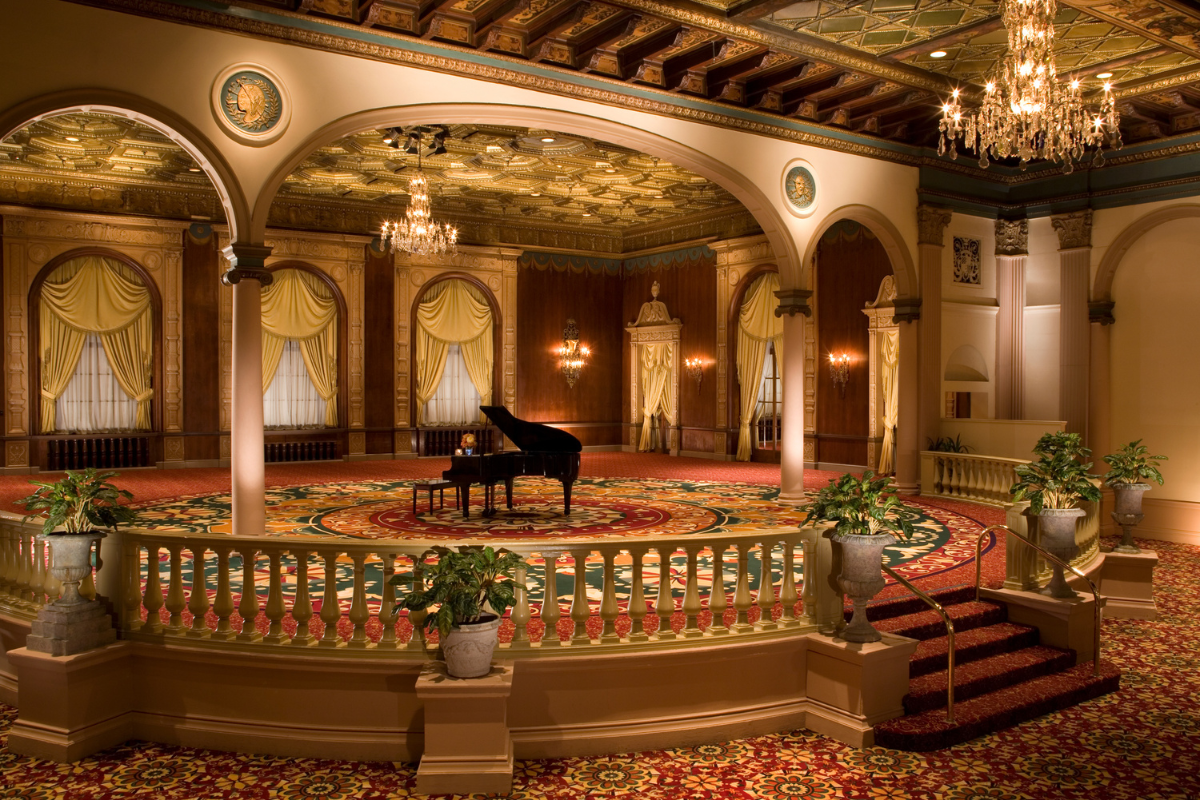 a grand piano in a room