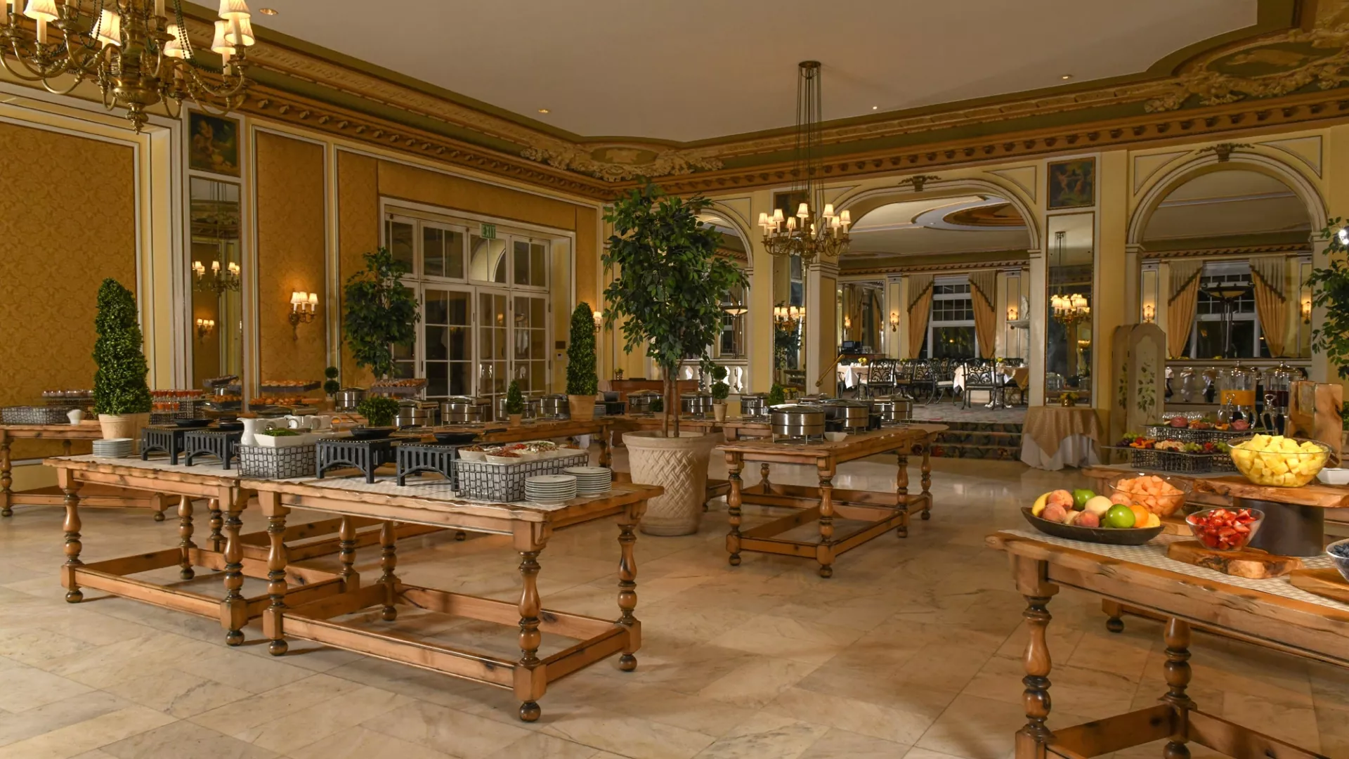 a room with tables and chairs