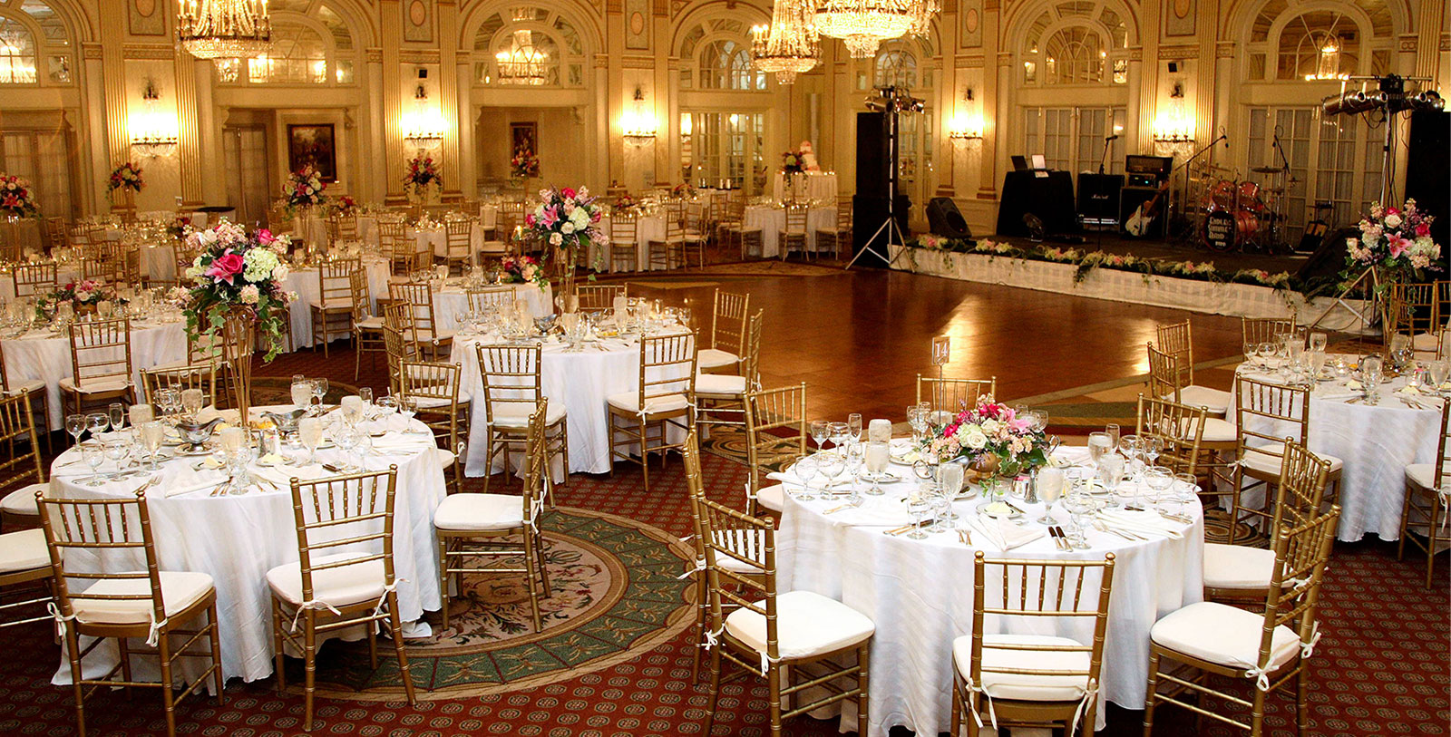 a room with tables and chairs