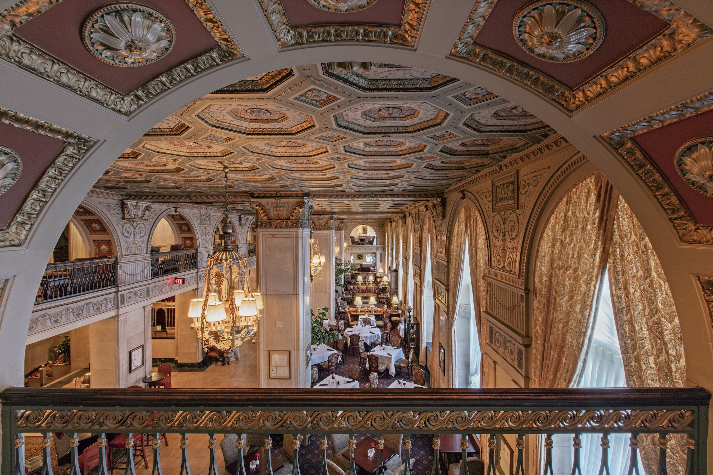 a view from the balcony of a restaurant