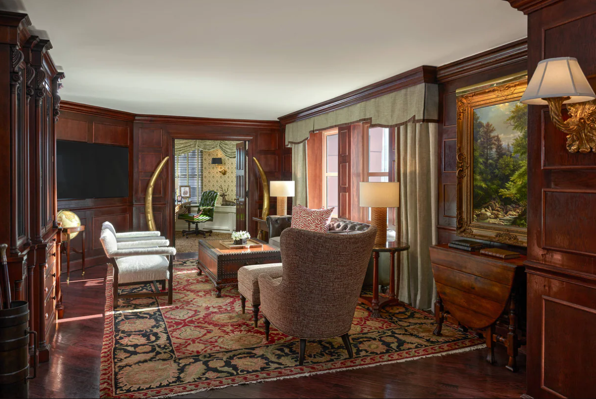 a room with a couch and a table