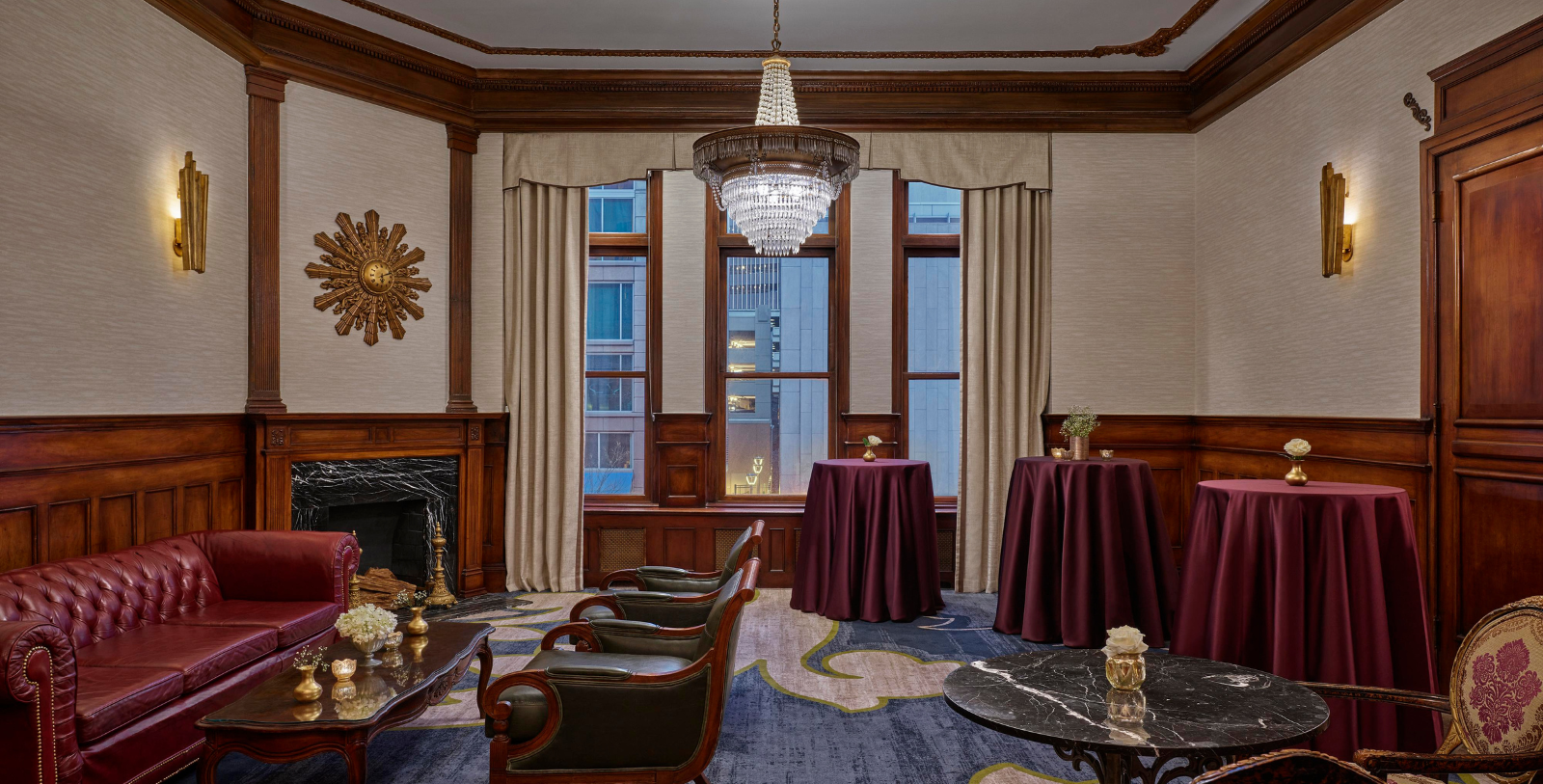 a room with tables and chairs
