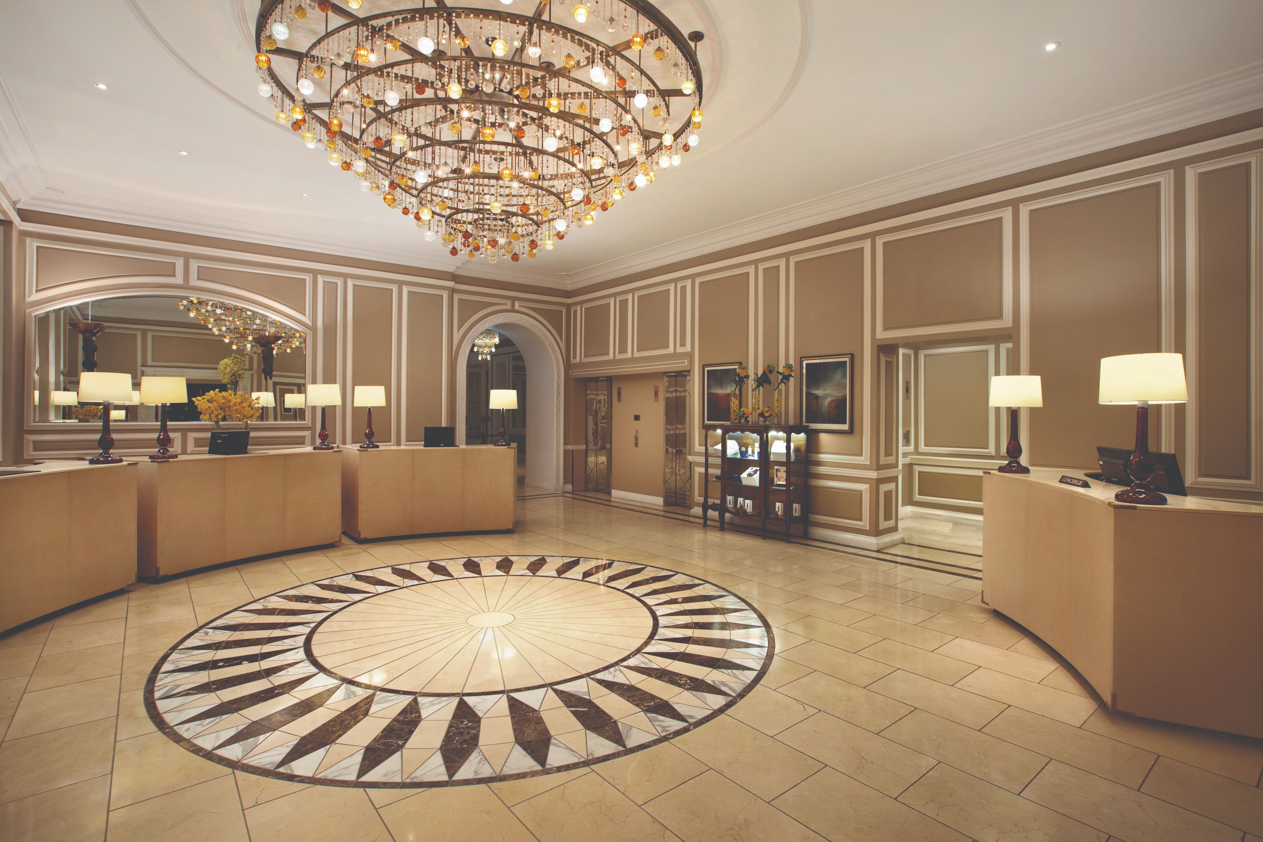a large chandelier in a lobby