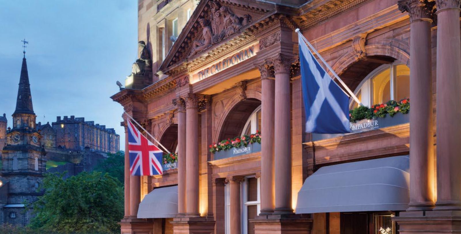flags on the front of a building