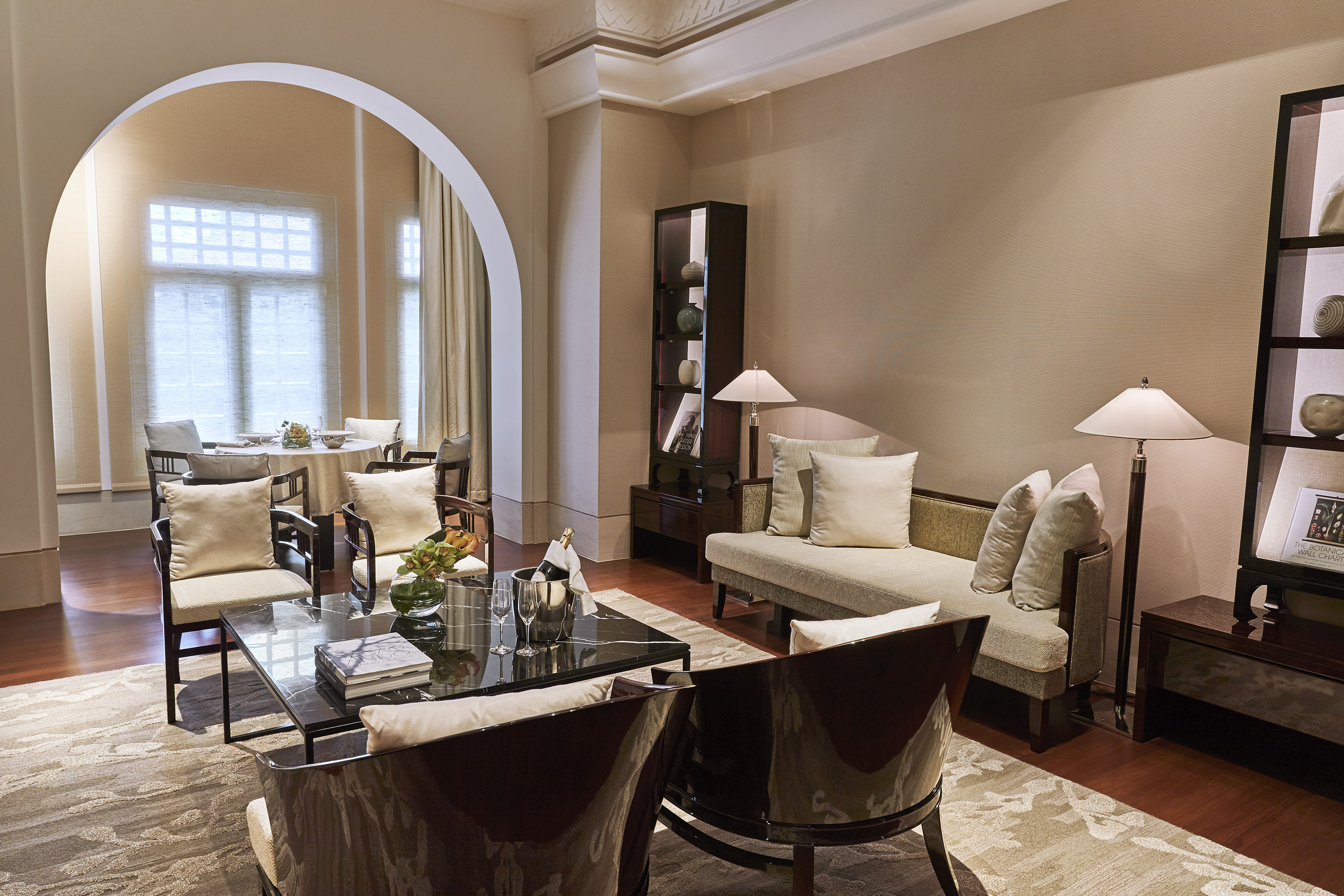 a room with a couch and a table