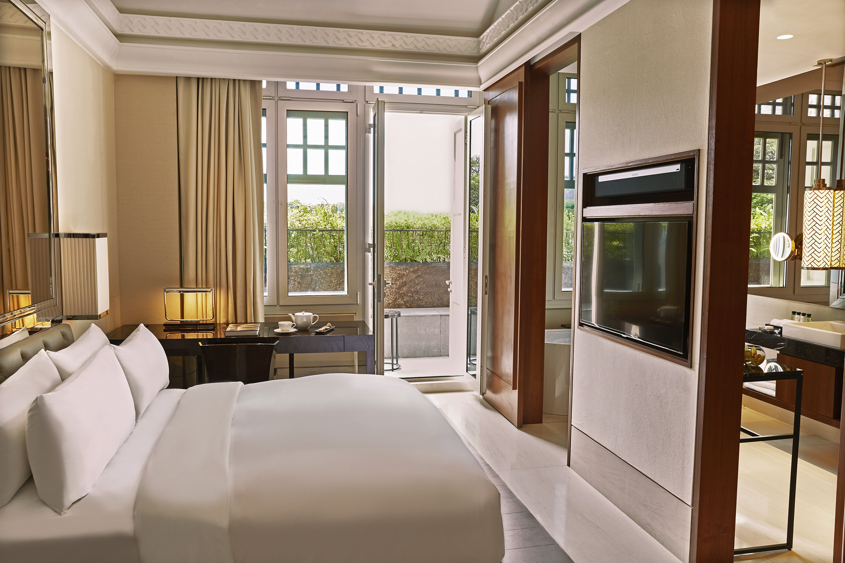 a bed in a hotel room